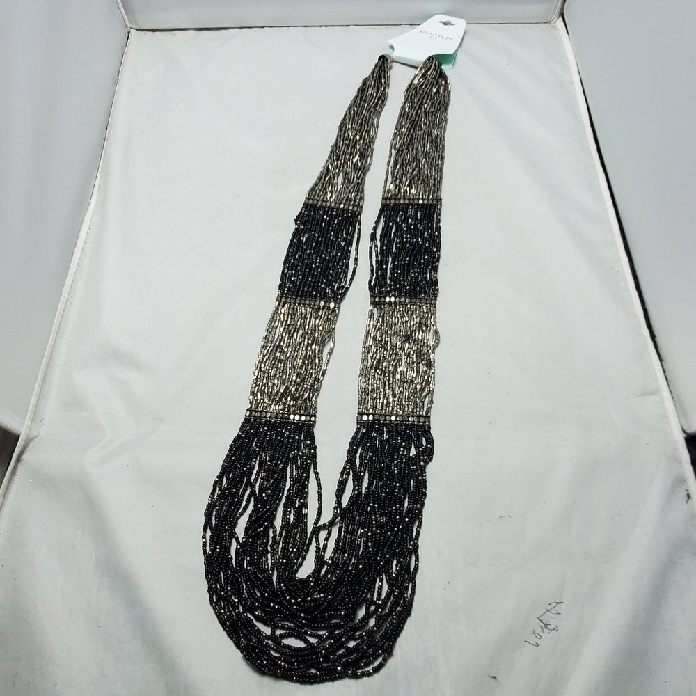 Signature 26 strands black-gunmetal gray seed beads necklace